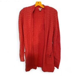 LL Bean Coral Open Front Long Cardigan 100% Cotton Sz XS